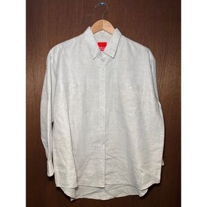 Liz & Co Beige Linen Long Sleeve Button Up Shirt Two Pocket Minimalist